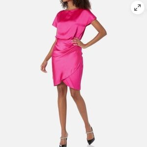 Trina Turk Gramercy Dress Tulip Hem Short Sleeve Blouson Top Barbiecore Size 10